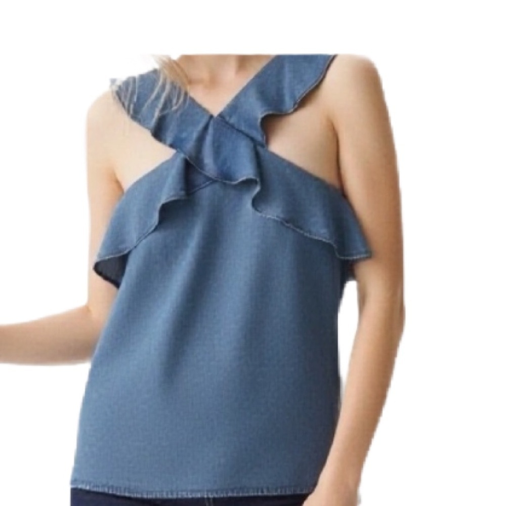 BANANA REPUBLIC Denim Ruffle Sleeveless Top Size XS